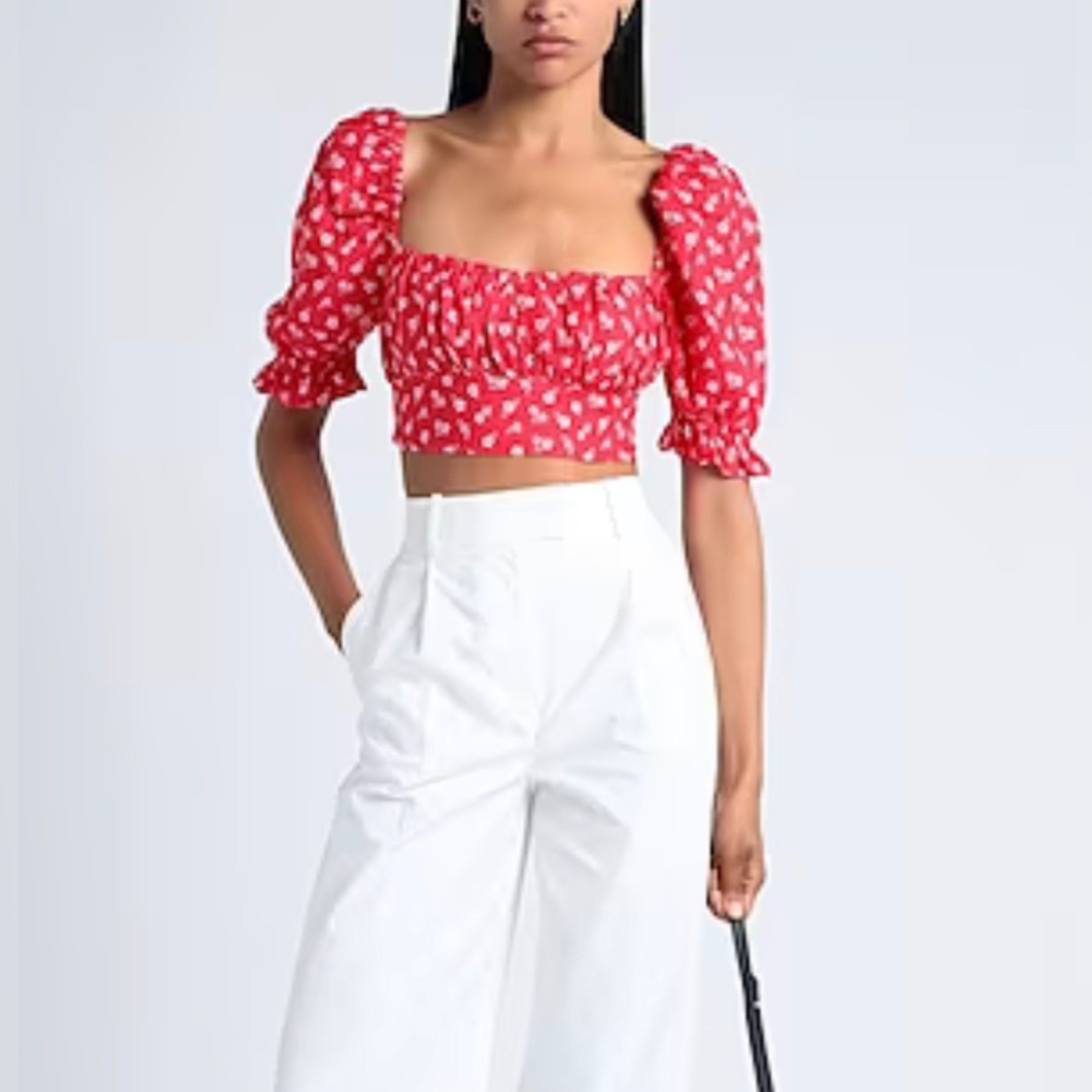 & Other Stories red floral milkmaid crop top size 4 - Picture 5 of 6